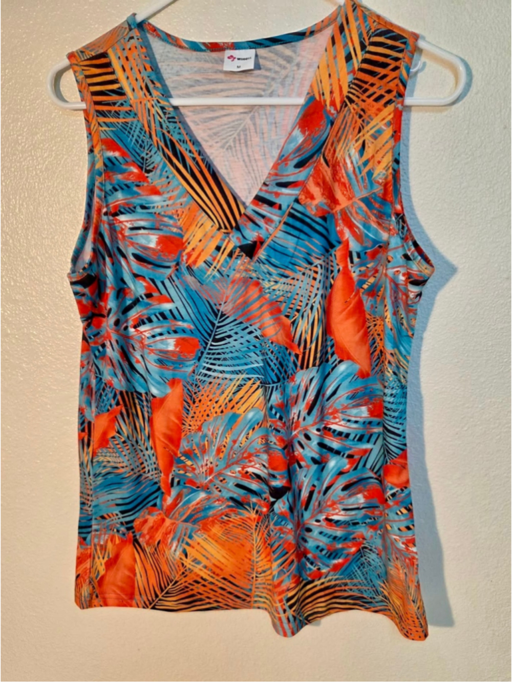 WIHOLL Women’s Tropical Palm Leaf V-Neck Tank Top Fitted Summer Multi Medium W-2